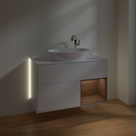 Тумба под раковину Villeroy & Boch Finion 100х50,1 см с подсветкой МДФ глянцевый белый лак/стекло белое матовое G901GNGF