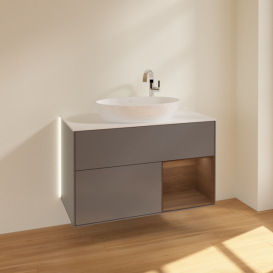 Тумба под раковину Villeroy & Boch Finion 100х50,1 см с подсветкой МДФ антрацит матовый лак/стекло белое матовое G901GNGK