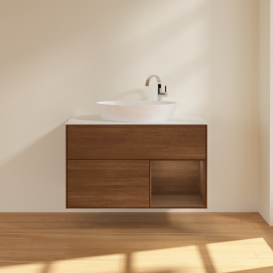 Тумба під раковину Villeroy & Boch Finion 100х50,1 см із підсвічуванням МДФ шпон волоського горіха/скло біле матове G901GNGN