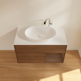 Тумба під раковину Villeroy & Boch Finion 100х50,1 см із підсвічуванням МДФ шпон волоського горіха/скло біле матове G901GNGN