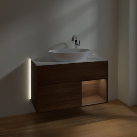 Тумба під раковину Villeroy & Boch Finion 100х50,1 см із підсвічуванням МДФ шпон волоського горіха/скло біле матове G901GNGN