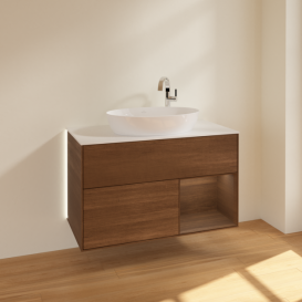 Тумба під раковину Villeroy & Boch Finion 100х50,1 см із підсвічуванням МДФ шпон волоського горіха/скло біле матове G901GNGN