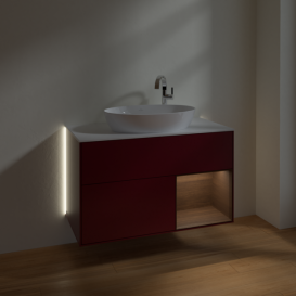 Тумба под раковину Villeroy & Boch Finion 100х50,1 см с подсветкой МДФ пион матовый лак/стекло белое матовое G901GNHB