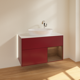 Тумба под раковину Villeroy & Boch Finion 100х50,1 см с подсветкой МДФ пион матовый лак/стекло белое матовое G901GNHB