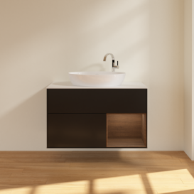 Тумба под раковину Villeroy & Boch Finion 100х50,1 см с подсветкой МДФ черный матовый лак/стекло белое матовое G901GNPD