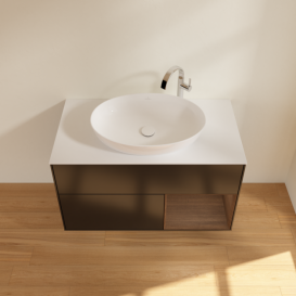 Тумба под раковину Villeroy & Boch Finion 100х50,1 см с подсветкой МДФ черный матовый лак/стекло белое матовое G901GNPD