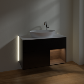 Тумба под раковину Villeroy & Boch Finion 100х50,1 см с подсветкой МДФ черный матовый лак/стекло белое матовое G901GNPD