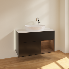 Тумба под раковину Villeroy & Boch Finion 100х50,1 см с подсветкой МДФ черный матовый лак/стекло белое матовое G901GNPD