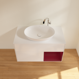 Тумба под раковину Villeroy & Boch Finion 100х50,1 см с подсветкой МДФ глянцевый белый лак/стекло белое матовое G901HBGF