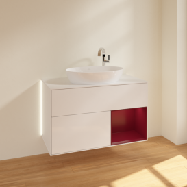Тумба под раковину Villeroy & Boch Finion 100х50,1 см с подсветкой МДФ глянцевый белый лак/стекло белое матовое G901HBGF