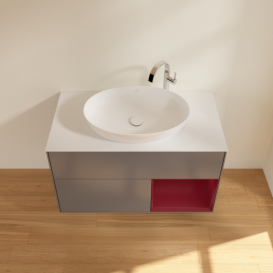 Тумба під раковину Villeroy & Boch Finion 100х50,1 см з підсвічуванням антрацит матовий лак/скло біле матове G901HBGK