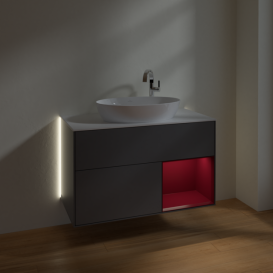 Тумба під раковину Villeroy & Boch Finion 100х50,1 см з підсвічуванням антрацит матовий лак/скло біле матове G901HBGK