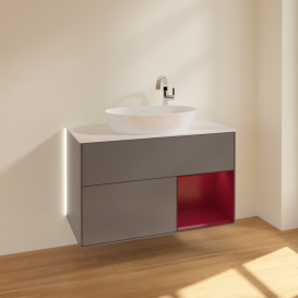Тумба під раковину Villeroy & Boch Finion 100х50,1 см з підсвічуванням антрацит матовий лак/скло біле матове G901HBGK