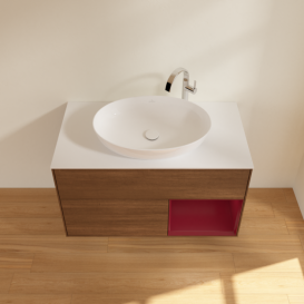 Тумба под раковину Villeroy & Boch Finion 100х50,1 см с подсветкой МДФ шпон грецкого ореха/стекло белое матовое G901HBGN