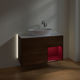 Тумба под раковину Villeroy & Boch Finion 100х50,1 см с подсветкой МДФ шпон грецкого ореха/стекло белое матовое G901HBGN