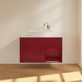 Тумба под раковину Villeroy & Boch Finion 100х50,1 см с подсветкой МДФ пион матовый лак/стекло белое матовое  G901HBHB