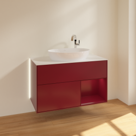 Тумба под раковину Villeroy & Boch Finion 100х50,1 см с подсветкой МДФ пион матовый лак/стекло белое матовое  G901HBHB