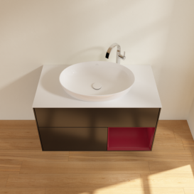 Тумба под раковину Villeroy & Boch Finion 100х50,1 см с подсветкой МДФ черный матовый лак/стекло белое матовое G901HBPD