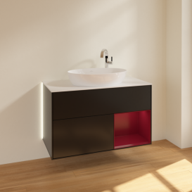 Тумба под раковину Villeroy & Boch Finion 100х50,1 см с подсветкой МДФ черный матовый лак/стекло белое матовое G901HBPD