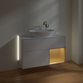 Тумба под раковину Villeroy & Boch Finion 100х50,1 см с подсветкой МДФ глянцевый белый лак/стекло белое матовое G901HFGF