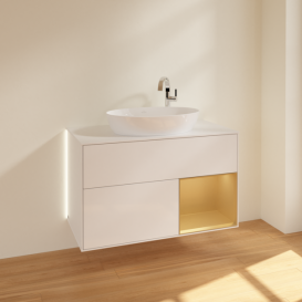 Тумба под раковину Villeroy & Boch Finion 100х50,1 см с подсветкой МДФ глянцевый белый лак/стекло белое матовое G901HFGF