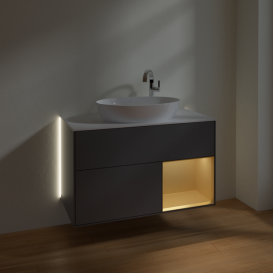 Тумба под раковину Villeroy & Boch Finion 100х50,1 см с подсветкой МДФ антрацит матовый лак/стекло белое матовое G901HFGK