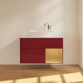 Тумба под раковину Villeroy & Boch Finion 100х50,1 см с подсветкой МДФ пион матовый лак/стекло белое матовое G901HFHB