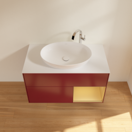 Тумба под раковину Villeroy & Boch Finion 100х50,1 см с подсветкой МДФ пион матовый лак/стекло белое матовое G901HFHB