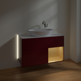 Тумба под раковину Villeroy & Boch Finion 100х50,1 см с подсветкой МДФ пион матовый лак/стекло белое матовое G901HFHB