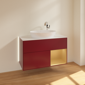 Тумба под раковину Villeroy & Boch Finion 100х50,1 см с подсветкой МДФ пион матовый лак/стекло белое матовое G901HFHB