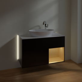 Тумба під раковину Villeroy & Boch Finion 100х50,1 см із підсвічуванням МДФ чорний матовий лак/скло біле матове G901HFPD