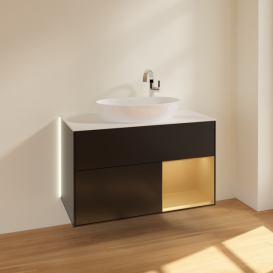 Тумба під раковину Villeroy & Boch Finion 100х50,1 см із підсвічуванням МДФ чорний матовий лак/скло біле матове G901HFPD