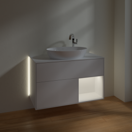 Тумба под раковину Villeroy & Boch Finion 100х50,1 см с подсветкой МДФ глянцевый белый лак/стекло белое матовое G901MTGF