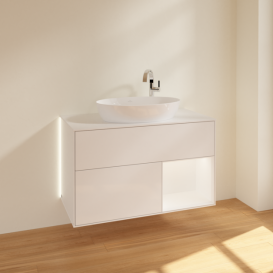 Тумба под раковину Villeroy & Boch Finion 100х50,1 см с подсветкой МДФ глянцевый белый лак/стекло белое матовое G901MTGF