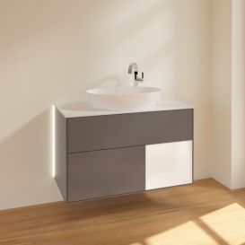 Тумба под раковину Villeroy & Boch Finion 100х50,1 см с подсветкой МДФ антрацит матовый лак/стекло белое матовое G901MTGK