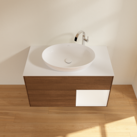 Тумба под раковину Villeroy & Boch Finion 100х50,1 см с подсветкой МДФ шпон грецкого ореха/стекло белое матовое G901MTGN