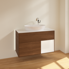 Тумба под раковину Villeroy & Boch Finion 100х50,1 см с подсветкой МДФ шпон грецкого ореха/стекло белое матовое G901MTGN