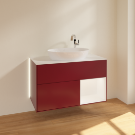 Тумба под раковину Villeroy & Boch Finion 100х50,1 см с подсветкой МДФ пион матовый лак/стекло белое матовое G901MTHB