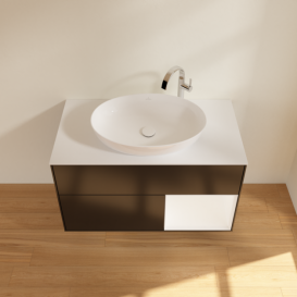 Тумба под раковину Villeroy & Boch Finion 100х50,1 см с подсветкой МДФ черный матовый лак/стекло белое матовое G901MTPD