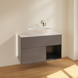 Тумба под раковину Villeroy & Boch Finion 100х50,1 см с подсветкой МДФ антрацит матовый лак/стекло белое матовое G901PDGK