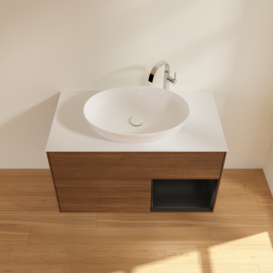 Тумба под раковину Villeroy & Boch Finion 100х50,1 см с подсветкой МДФ шпон грецкого ореха/стекло белое матовое G901PDGN