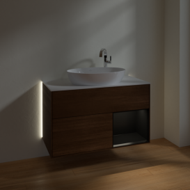 Тумба под раковину Villeroy & Boch Finion 100х50,1 см с подсветкой МДФ шпон грецкого ореха/стекло белое матовое G901PDGN