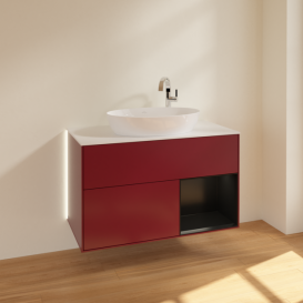 Тумба под раковину Villeroy & Boch Finion 100х50,1 см с подсветкой МДФ пион матовый лак/стекло белое матовое G901PDHB