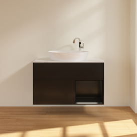 Тумба под раковину Villeroy & Boch Finion 100х50,1 см с подсветкой МДФ черный матовый лак/стекло белое матовое G901PDPD