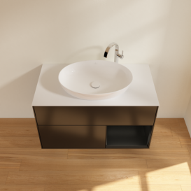 Тумба под раковину Villeroy & Boch Finion 100х50,1 см с подсветкой МДФ черный матовый лак/стекло белое матовое G901PDPD