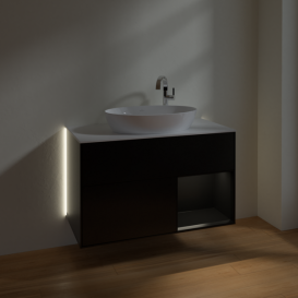 Тумба под раковину Villeroy & Boch Finion 100х50,1 см с подсветкой МДФ черный матовый лак/стекло белое матовое G901PDPD