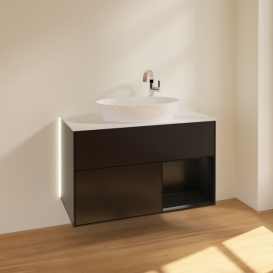 Тумба под раковину Villeroy & Boch Finion 100х50,1 см с подсветкой МДФ черный матовый лак/стекло белое матовое G901PDPD