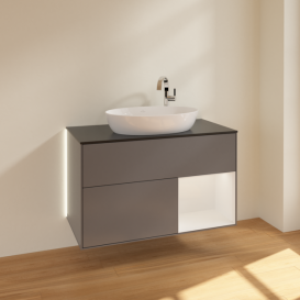 Тумба под раковину Villeroy & Boch Finion 100х50,1 см с подсветкой МДФ антрацит матовый лак/стекло черное матовое G902GFGK