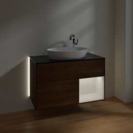 Тумба под раковину Villeroy & Boch Finion 100х50,1 см с подсветкой МДФ шпон грецкого ореха/стекло черное матовое G902GFGN