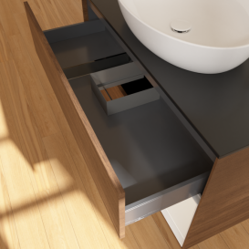 Тумба под раковину Villeroy & Boch Finion 100х50,1 см с подсветкой МДФ шпон грецкого ореха/стекло черное матовое G902GFGN